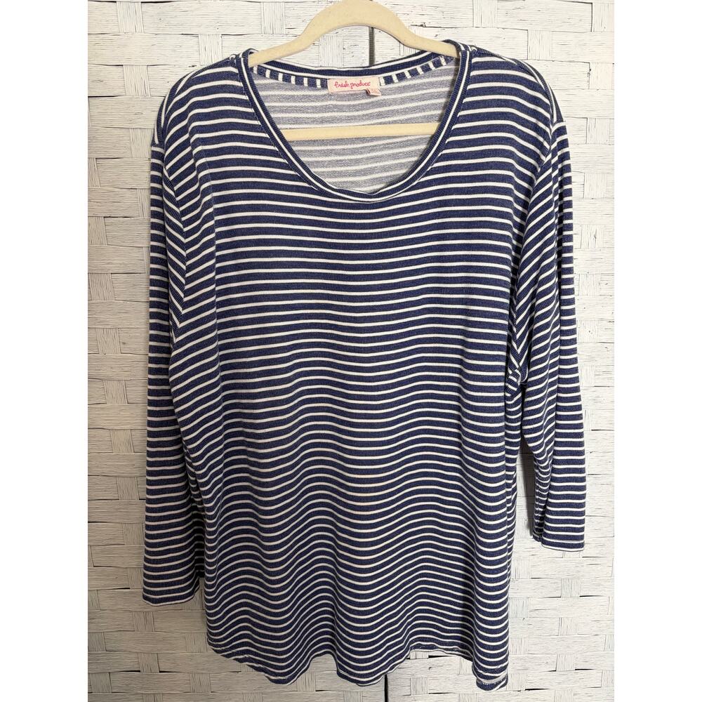 Fresh produce women's sweatshirt striped cozycore soft rounded hem Plus Size